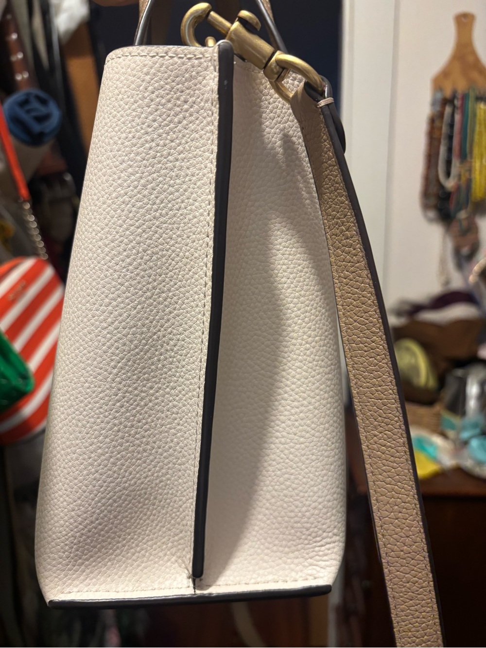 Coach White & Tan Leather Tote Crossbody Bag - Picture 7 of 9